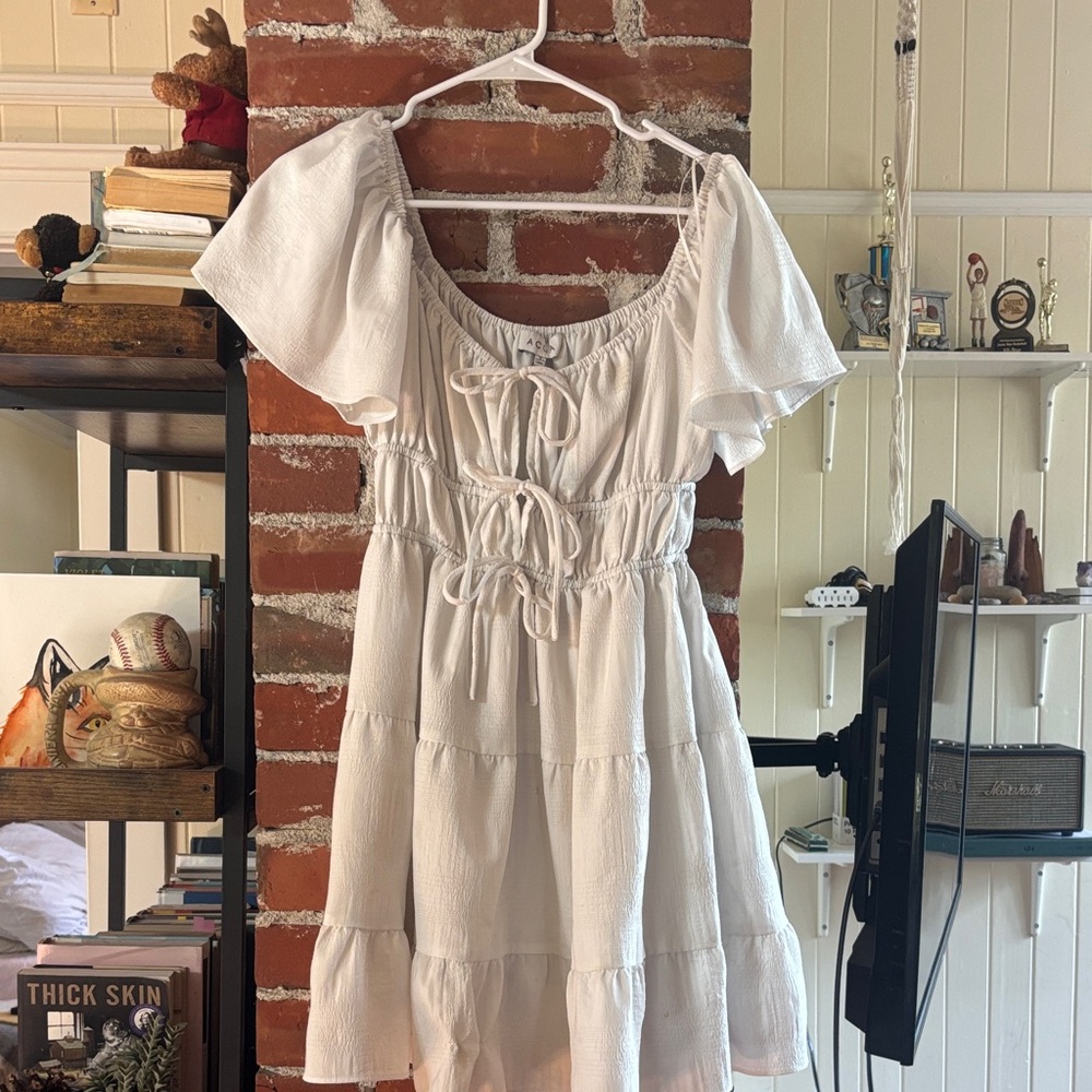 White Tiered Milkmaid Dress with Puff Sleeves